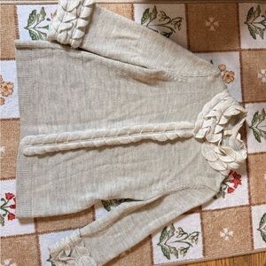100% Wool Cream Cable-Trim Knit Women's Sweater size Medium